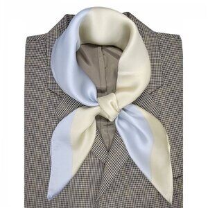 ✨Elegant Silky Scarf Blue Cream Color Block Square Geometric Design Minimalist